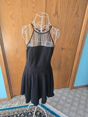 Emerald Sundae Black Glitter Mesh Skater Party Dress L Built In Bra Sheer Back